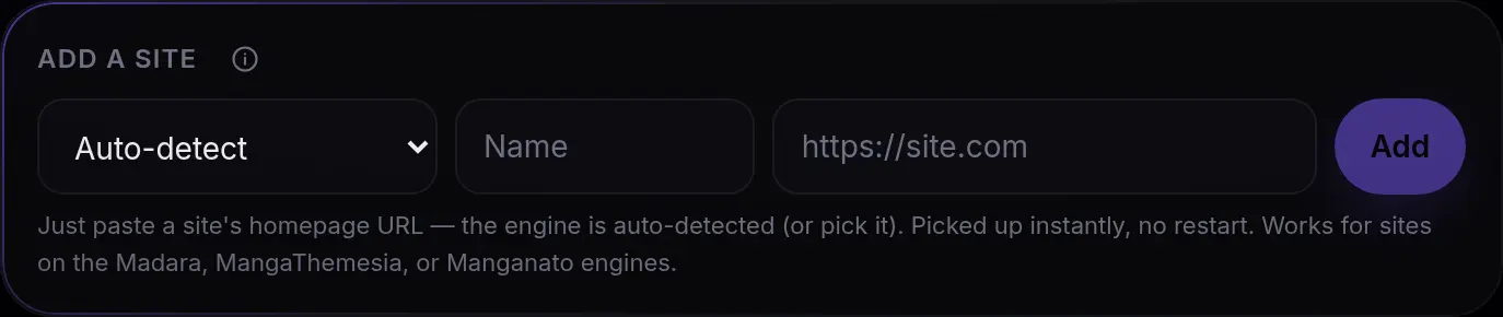 Adding a source by pasting a site URL
