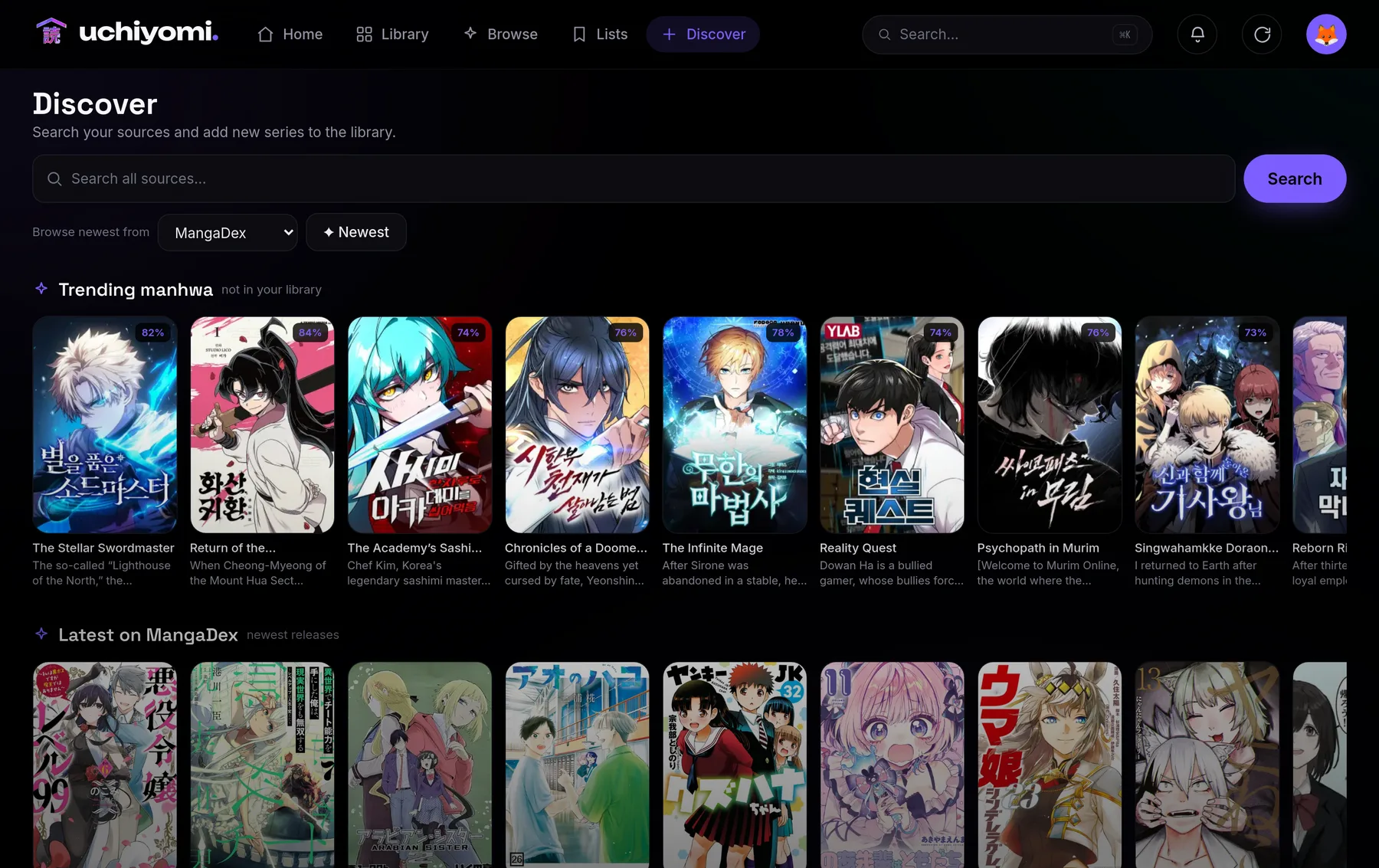 Uchiyomi discover and source picker