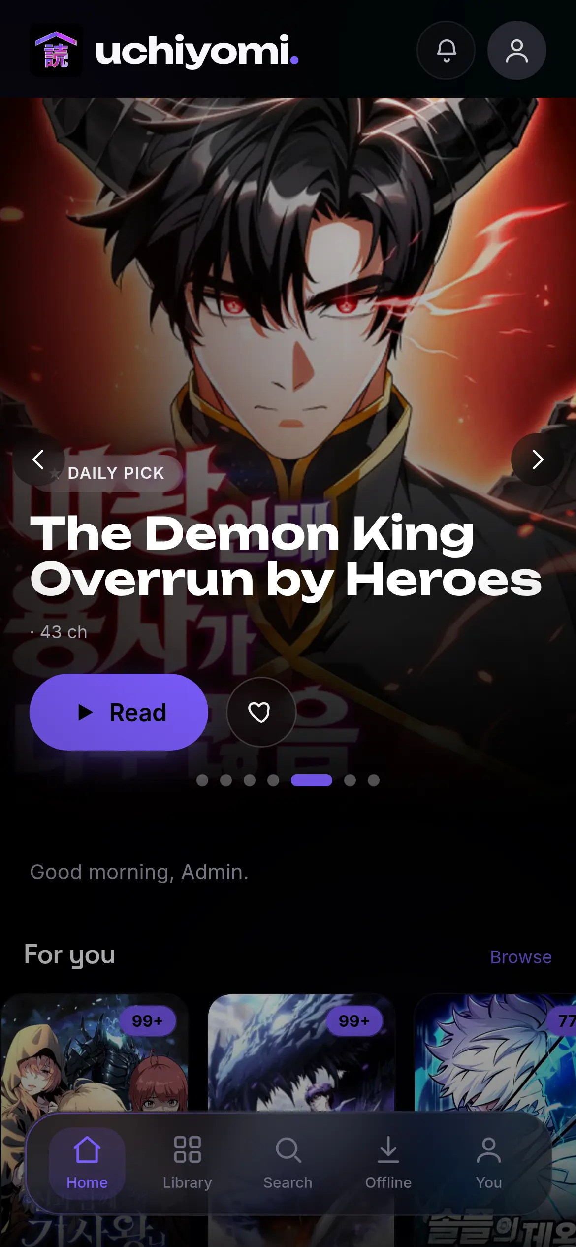 Uchiyomi home screen on a phone