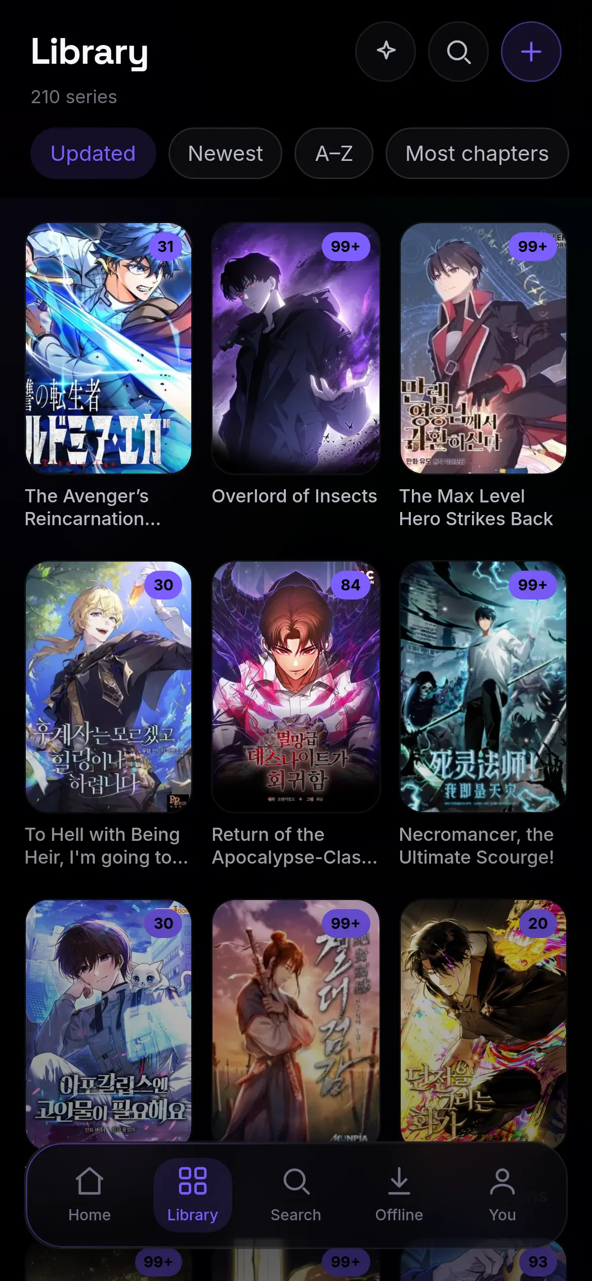 A library of series on a phone