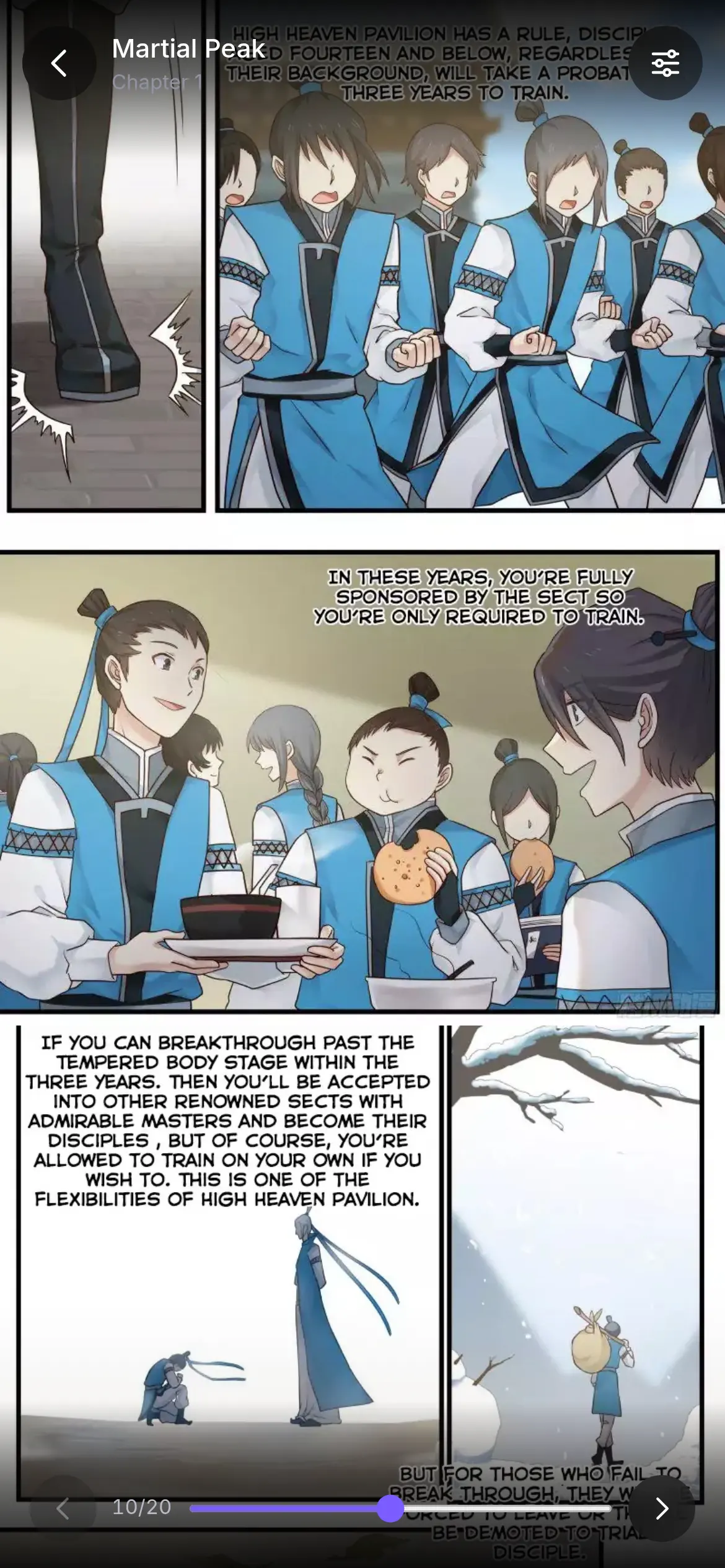 The Uchiyomi reader on a phone, mid-chapter, with the chapter title and page progress